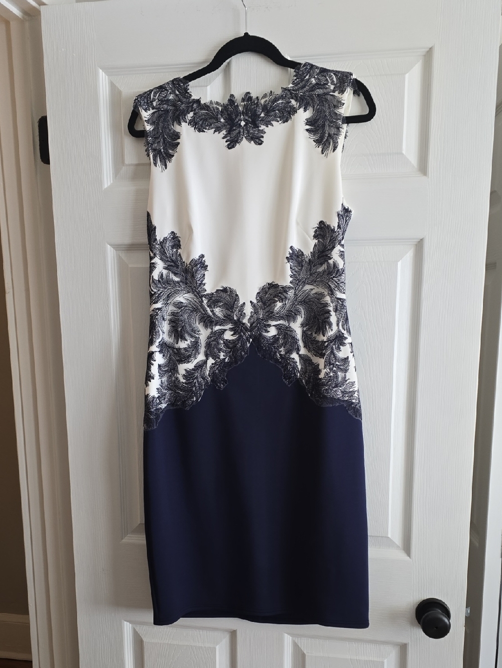 Tadashi Shoji Navy and White Lace-Detail Sheath Dress